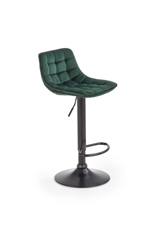 Scaun de bar tapitat cu stofa si picior metalic, Hoku-95 Velvet Verde Inchis / Negru, l43xA44xH84-106 cm