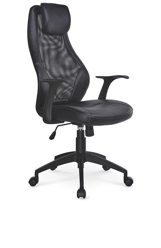 Scaun de birou ergonomic, tapitat cu piele ecologica Tomoe Negru, l64xA63xH114-124 cm