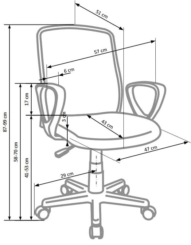 Scaun de birou ergonomic tapitat cu stofa, Alec Negru / Gri, l57xA51xH87-99 cm (2)