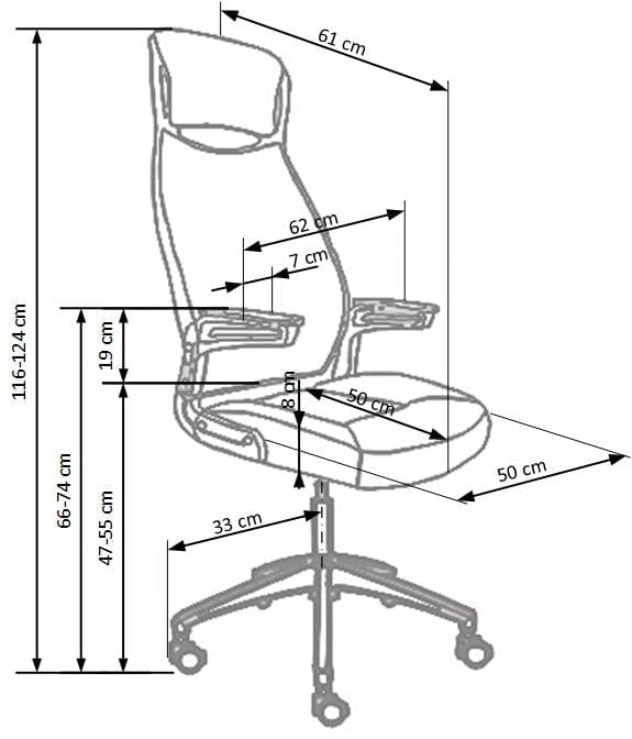 Scaun de birou ergonomic tapitat cu stofa Frankie Negru / Alb / Gri, l62xA61xH116-124 cm (3)