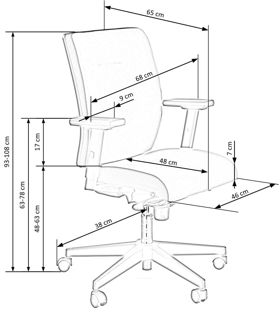 Halmar Scaun de birou ergonomic tapitat cu stofa, Pontus Turcoaz / Negru, l68xA65xH93-108 cm