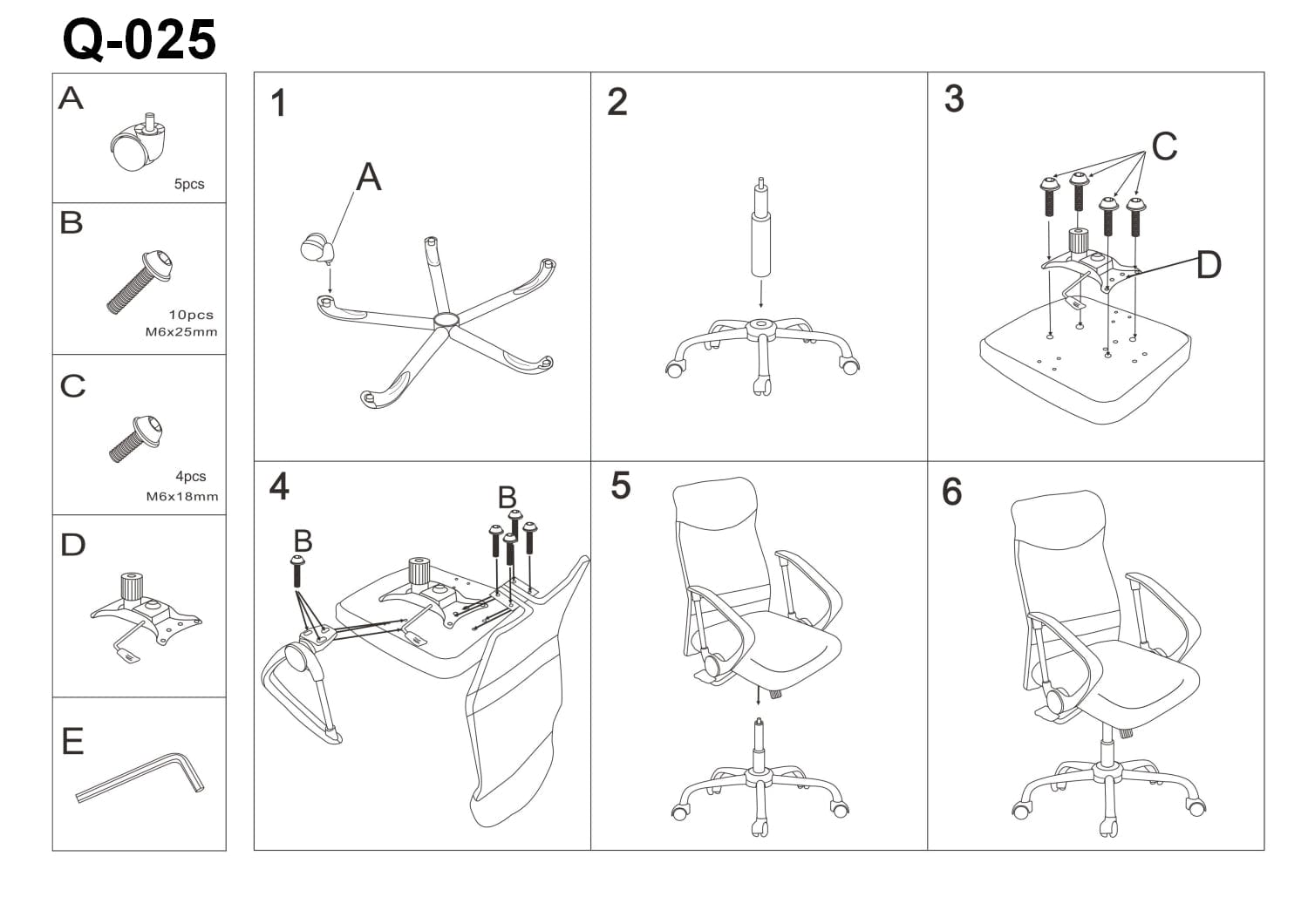 Scaun de birou ergonomic tapitat cu stofa, Qwin-025 II Negru, l62xA50xH107-116 cm (1)