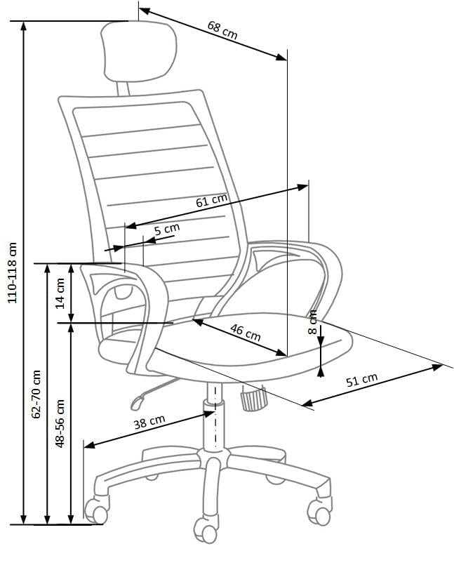 Scaun de birou ergonomic tapitat cu stofa, Shanti Negru / Alb, l61xA68xH110-118 cm (7)