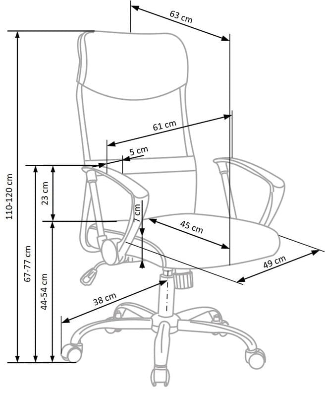 Scaun de birou ergonomic tapitat cu stofa, Vidar Alb, l61xA63xH110-120 cm (1)