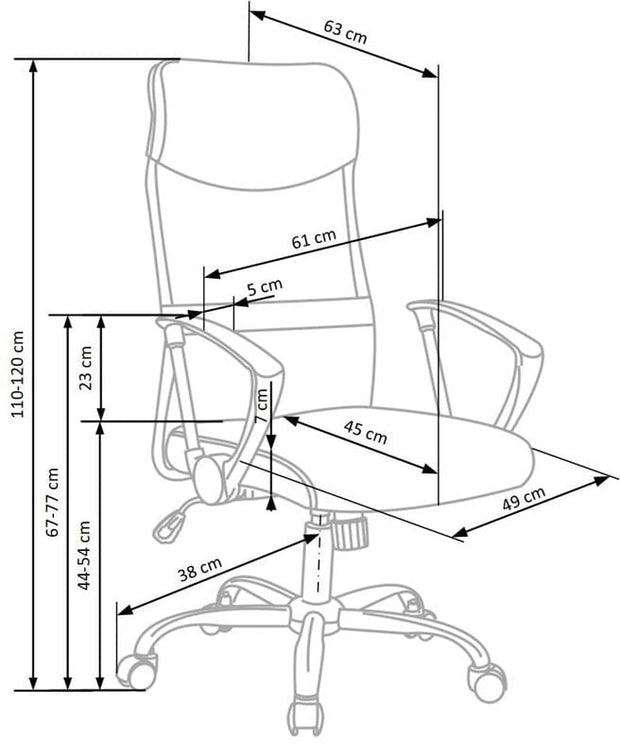 Scaun de birou ergonomic tapitat cu stofa, Vidar Gri / Negru, l61xA63xH110-120 cm (1)