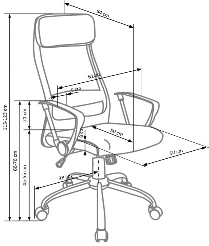 Scaun de birou ergonomic tapitat cu stofa, Zenobia Gri / Negru, l61xA64xH113-123 cm (2)