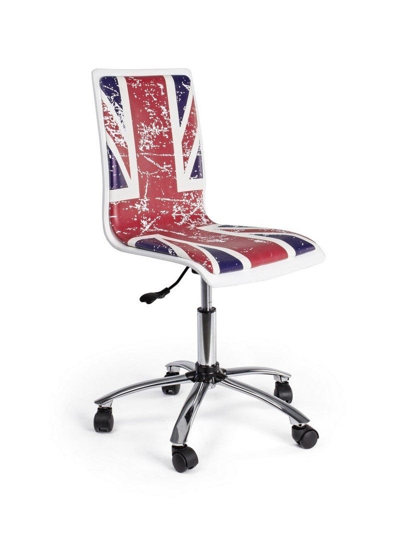 Scaun de birou pentru copii, tapitat cu piele ecologica British Multicolor, l42,5xA40xH87-99 cm