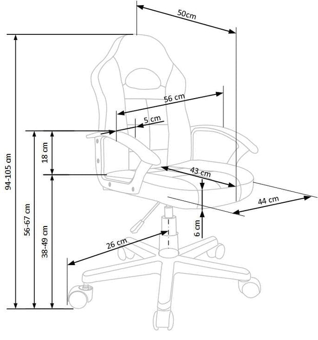 Scaun de birou pentru copii, tapitat cu piele ecologica Stephen Negru / Rosu, l56xA50xH94-105 cm (10)