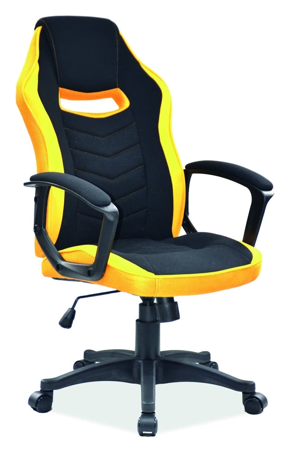 Scaun gaming tapitat cu stofa Camira Negru / Galben, l59xA49xH106-116 cm