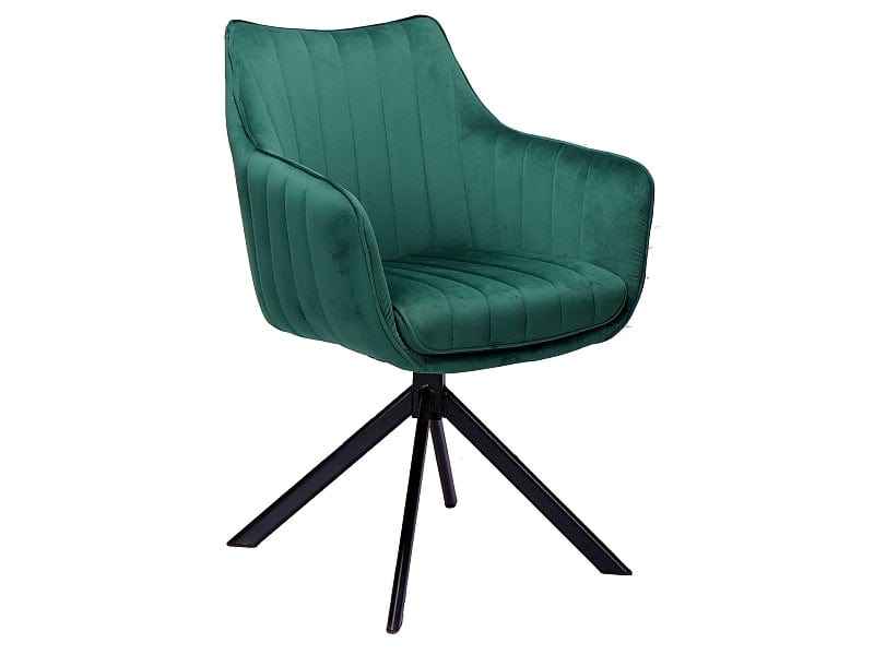 Scaun rotativ tapitat cu stofa si picioare metalice, Aziel Velvet Verde Inchis / Negru, l61xA58xH86 cm