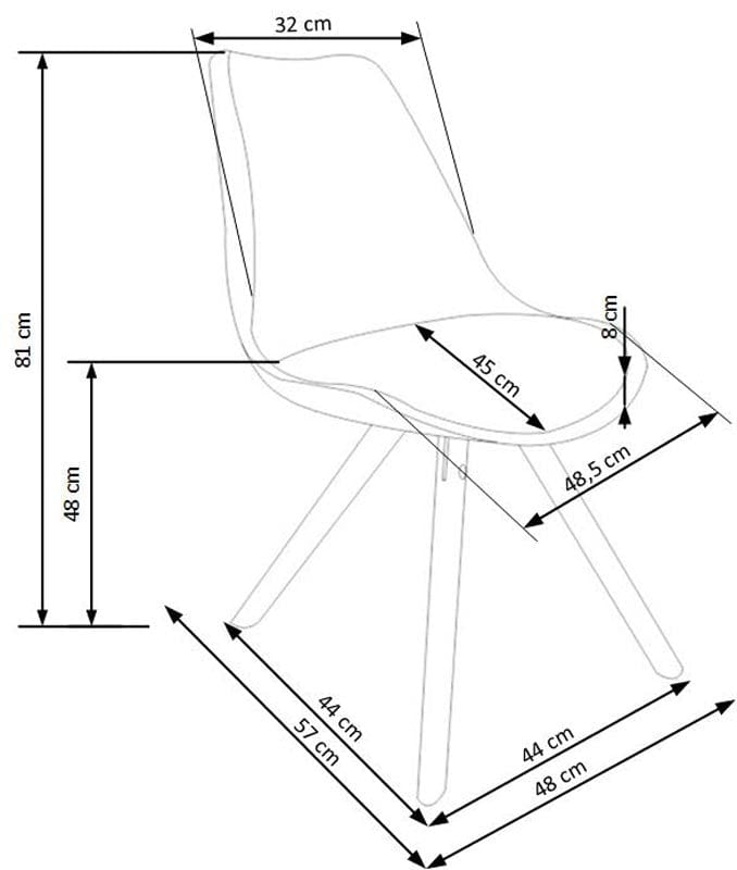 Scaun tapitat cu piele ecologica si picioare din lemn Kai-201 Alb / Natural, l48xA57xH81 cm (3)