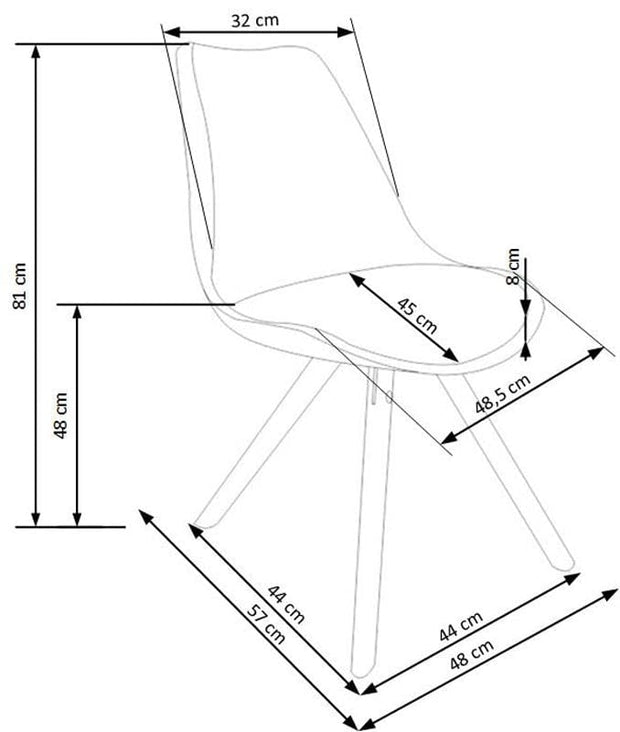 Scaun tapitat cu piele ecologica si picioare din lemn Kai-201 Alb / Natural, l48xA57xH81 cm (3)