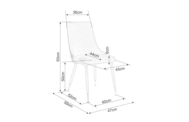 Scaun tapitat cu stofa, cu picioare metalice Pirro B Matt Velvet Negru, l47xA59xH93 cm (1)