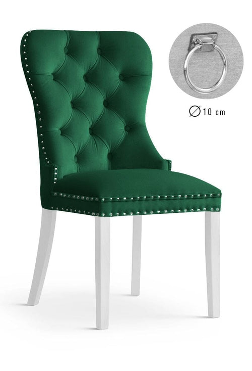 Atreve Scaun tapitat cu stofa si picioare din lemn, Madame II Velvet Verde / Alb, l56xA62xH98 cm