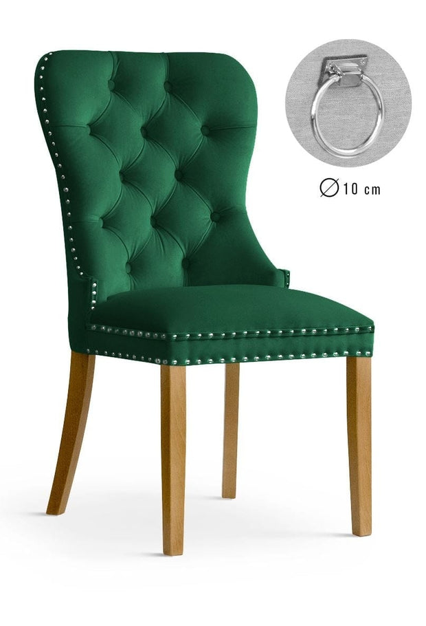 Atreve Scaun tapitat cu stofa si picioare din lemn, Madame II Velvet Verde / Stejar, l56xA62xH98 cm