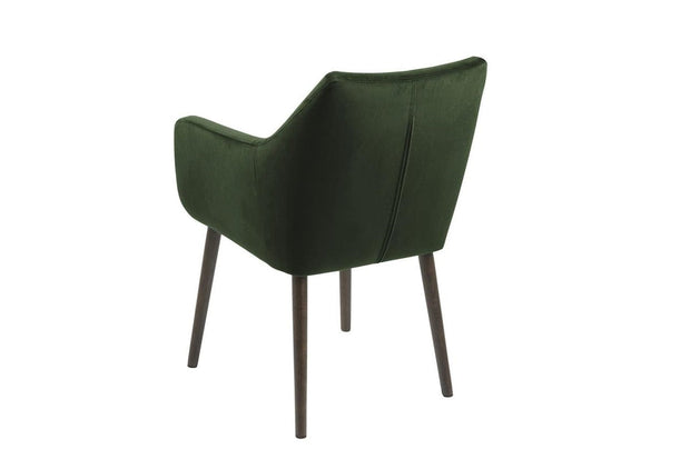 Scaun tapitat cu stofa si picioare din lemn Nora Velvet Verde / Maro, l58xA58xH84 cm (1)