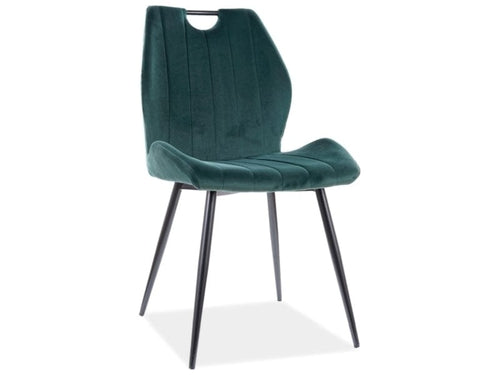 Scaun tapitat cu stofa si picioare metalice, Arben Velvet Verde Inchis / Negru, l51xA58xH91 cm