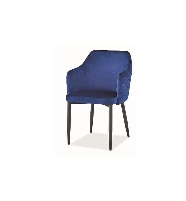 Scaun tapitat cu stofa si picioare metalice Astrelo Velvet Bleumarin / Negru, l55xA54xH83 cm