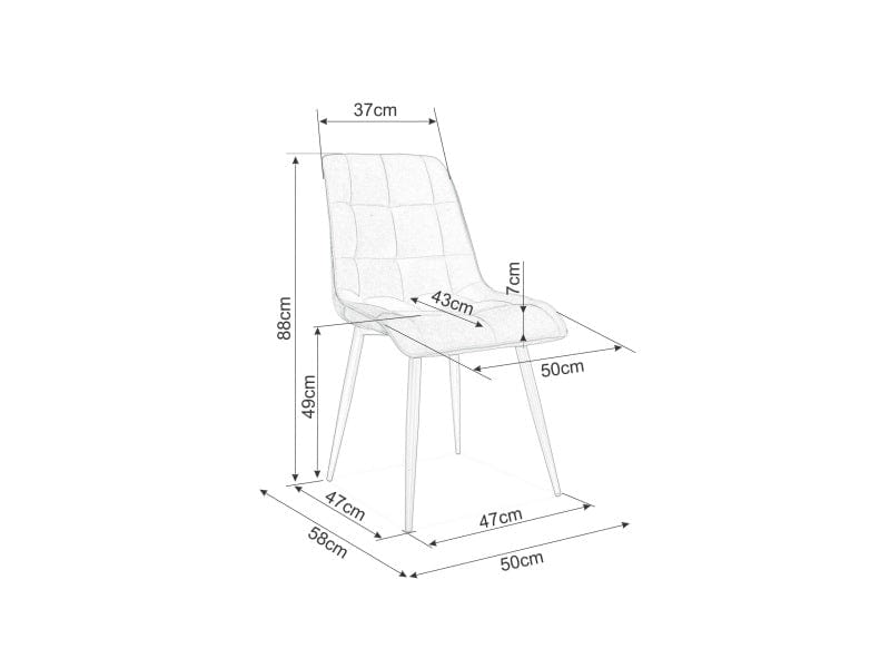 Scaun tapitat cu stofa si picioare metalice Chase Velvet Bleumarin / Negru, l50xA58xH88 cm (1)