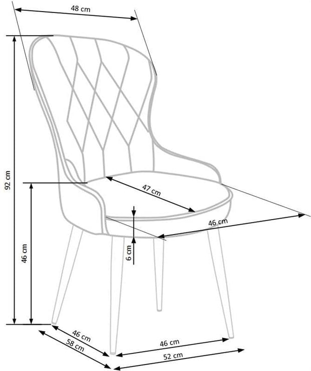 Scaun tapitat cu stofa si picioare metalice Kai-366 Gri / Negru, l52xA58xH92 cm (11)