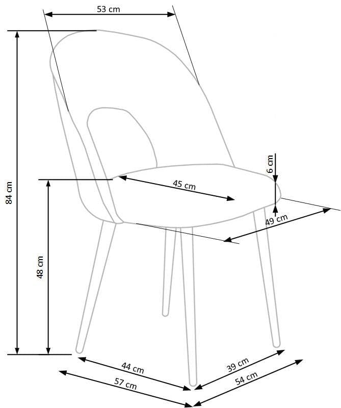 Scaun tapitat cu stofa si picioare metalice, Kai-384 Velvet Gri / Negru, l54xA57xH84 cm (11)