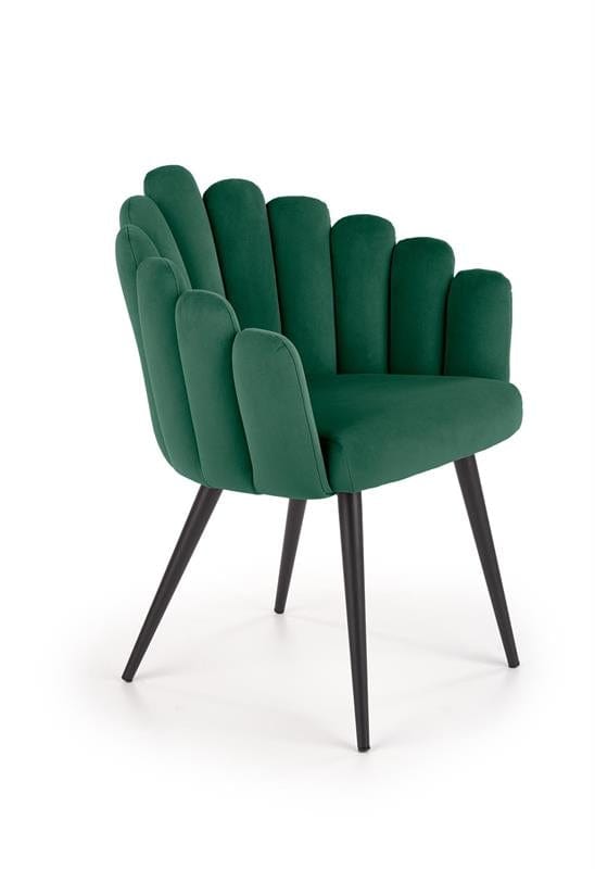 Scaun tapitat cu stofa si picioare metalice, Kai-410 Velvet Verde Inchis / Negru, l62xA62xH85 cm