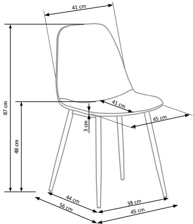 Scaun tapitat cu stofa si picioare metalice, Kai-417 Velvet Gri / Negru, l45xA56xH87 cm (2)