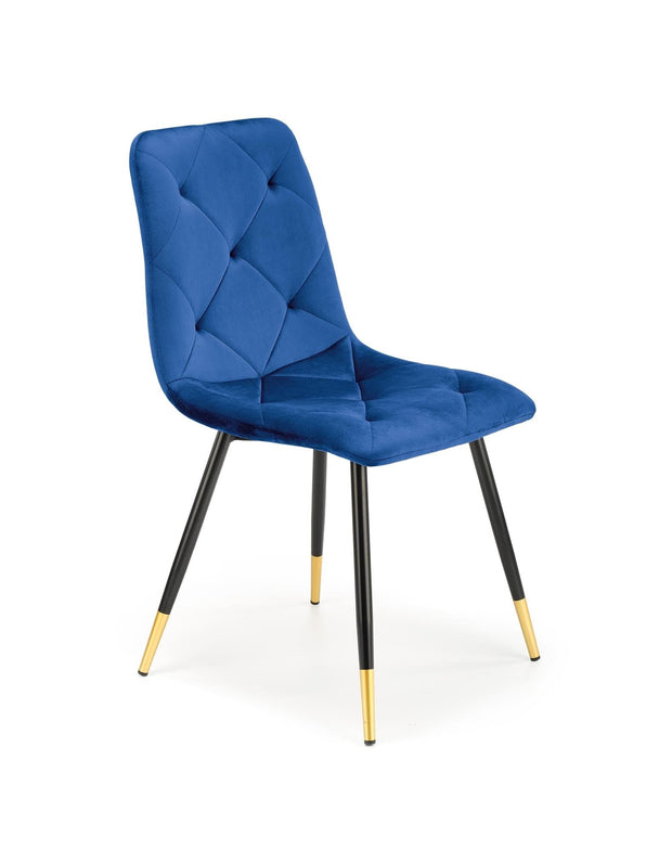 Scaun tapitat cu stofa si picioare metalice, Kai-438 Velvet Bleumarin / Negru / Auriu, l45xA50xH86 cm