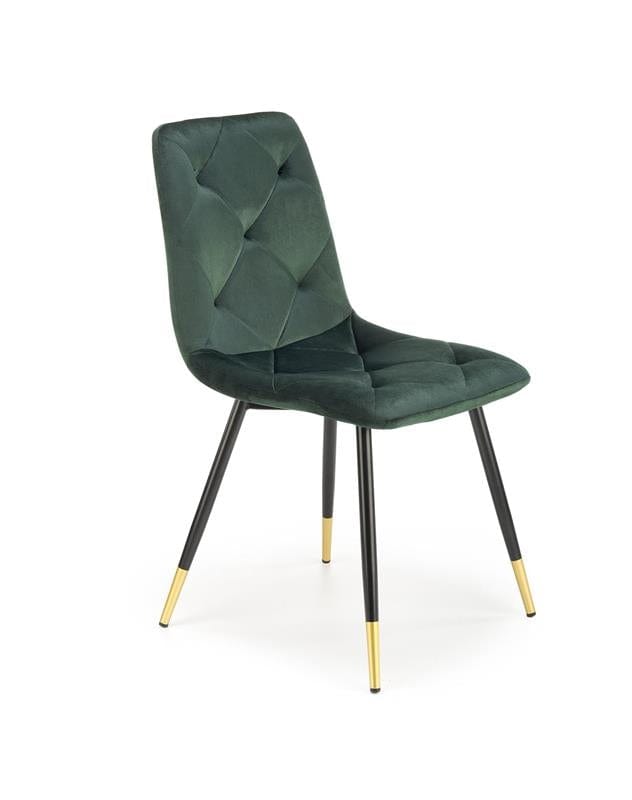 Scaun tapitat cu stofa si picioare metalice, Kai-438 Velvet Verde Inchis / Negru / Auriu, l45xA50xH86 cm