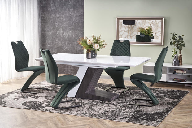 Scaun tapitat cu stofa si picioare metalice, Kai-442 Velvet Verde Inchis / Negru, l46xA61xH102 cm (1)