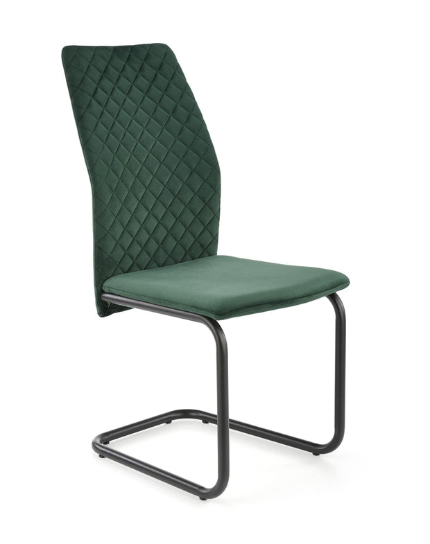 Scaun tapitat cu stofa si picioare metalice, Kai-444 Velvet Verde inchis / Negru, l44xA54xH97 cm