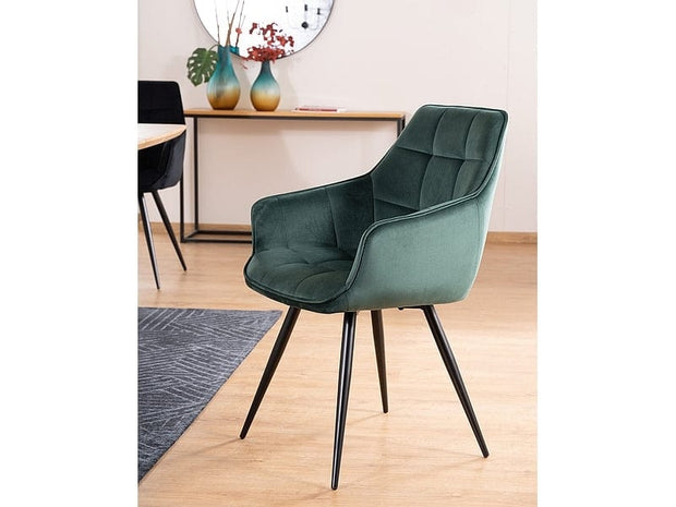 Scaun tapitat cu stofa si picioare metalice, Lisbet Velvet Verde Inchis / Negru, l59xA61xH90 cm (1)