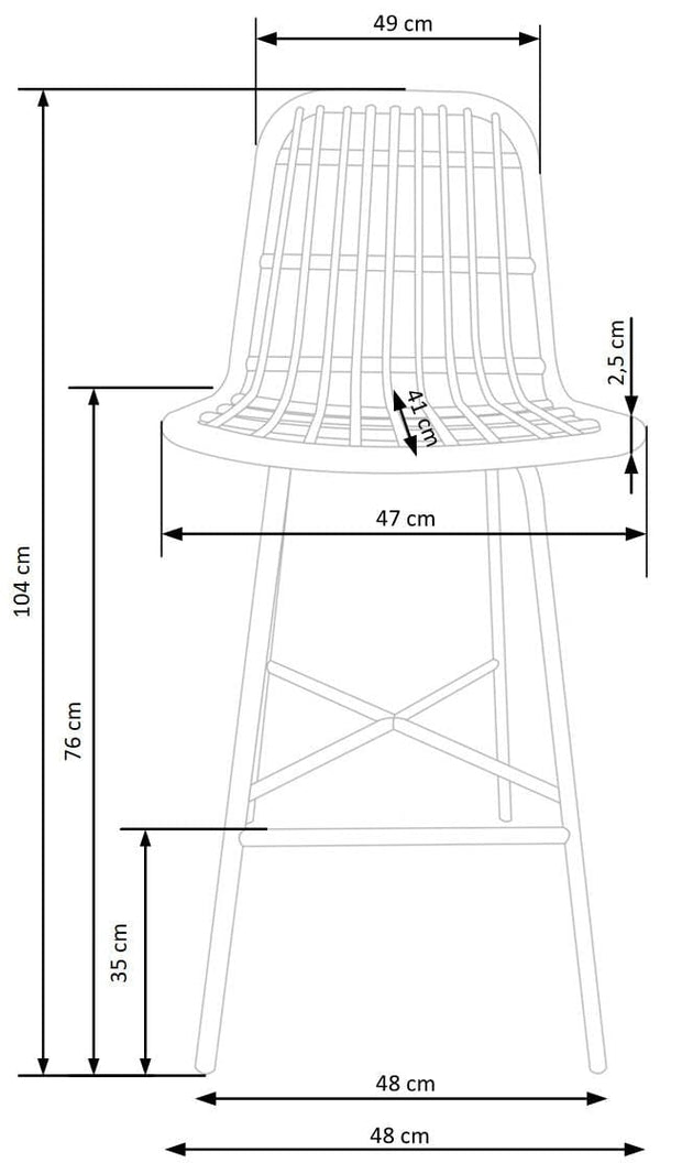 Scaun de bar din ratan sintetic cu picioare metalice, Hoku-97 Negru, l48xA46xH104 cm (13)