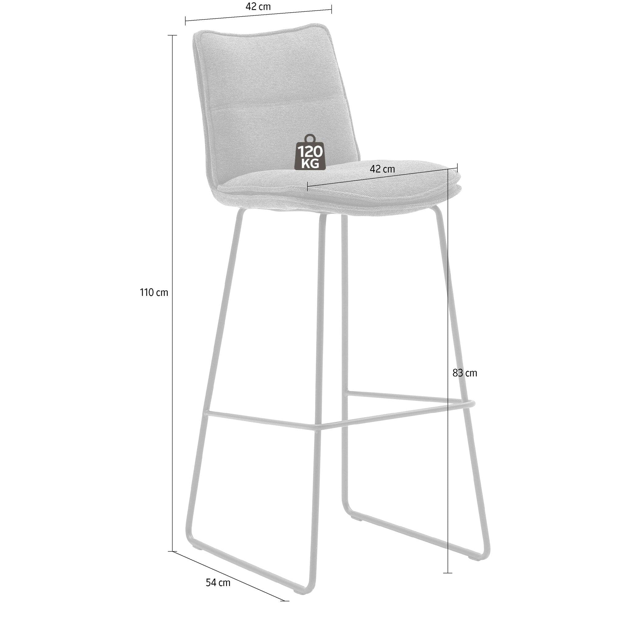 Set 2 scaune de bar rotative tapitate cu stofa si picioare metalice, Hampton Cappuccino / Negru, l45xA54xH110 cm (4)