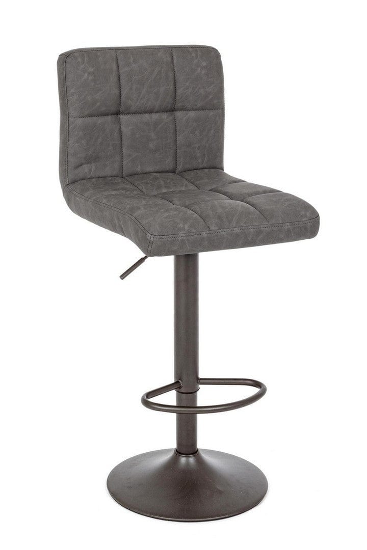 Set 2 scaune de bar tapitate cu piele ecologica si picior metalic Greyson Matt Gri Inchis, l42xA51xH92-113 cm (1)