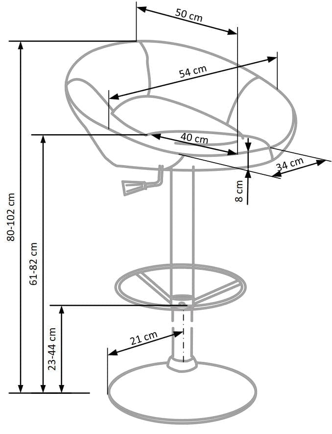 Scaun de bar tapitat cu piele ecologica si picior metalic, Hoku-15 Gri / Crom, l54xA50xH80-102 cm (1)