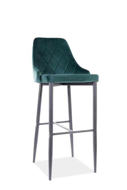 Scaun de bar tapitat cu stofa si picioare metalice Trisha B H-1 Velvet Verde Inchis / Negru, l45xA42xH109 cm