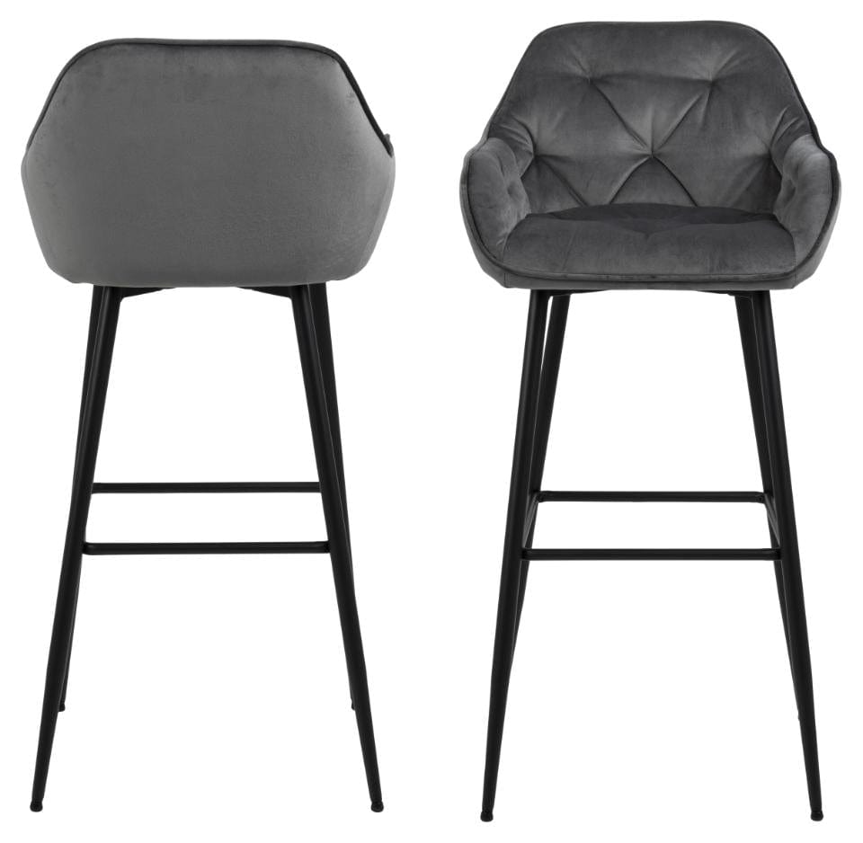 Set 2 scaune de bar tapitate cu stofa si picioare metalice, Brooke Velvet Gri inchis / Negru, l52xA53xH104 cm (3)