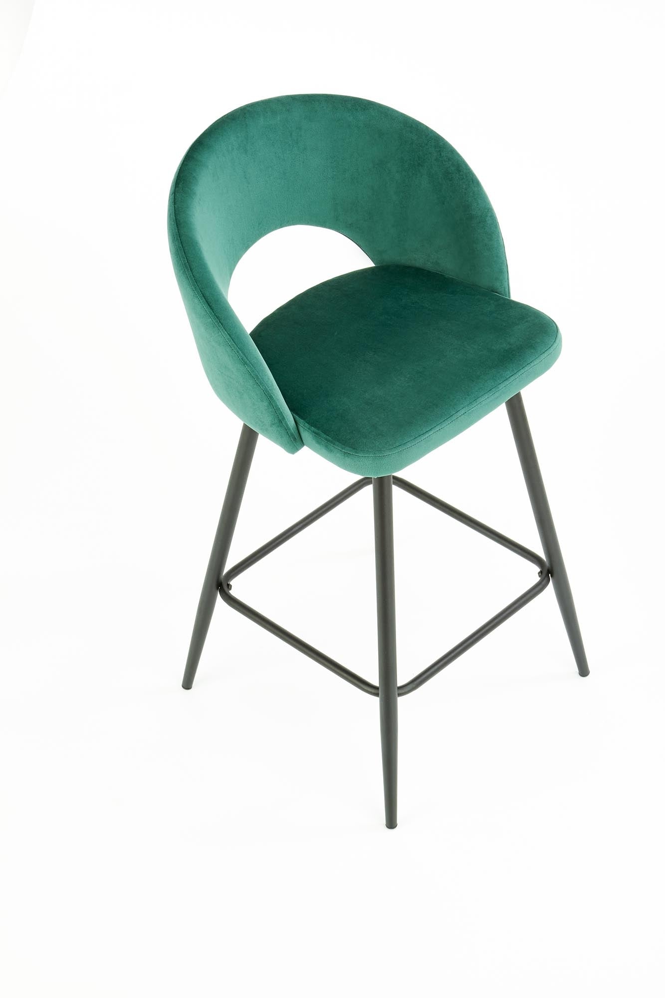 Scaun de bar tapitat cu stofa si picioare metalice, Hoku-96 Velvet Verde Inchis / Negru, l49xA49xH89 cm (5)