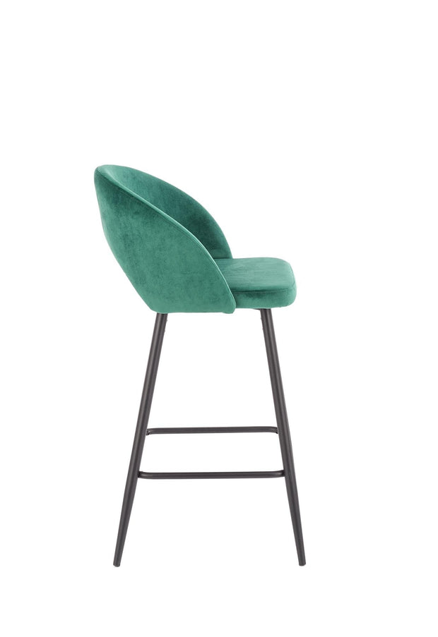 Scaun de bar tapitat cu stofa si picioare metalice, Hoku-96 Velvet Verde Inchis / Negru, l49xA49xH89 cm (2)