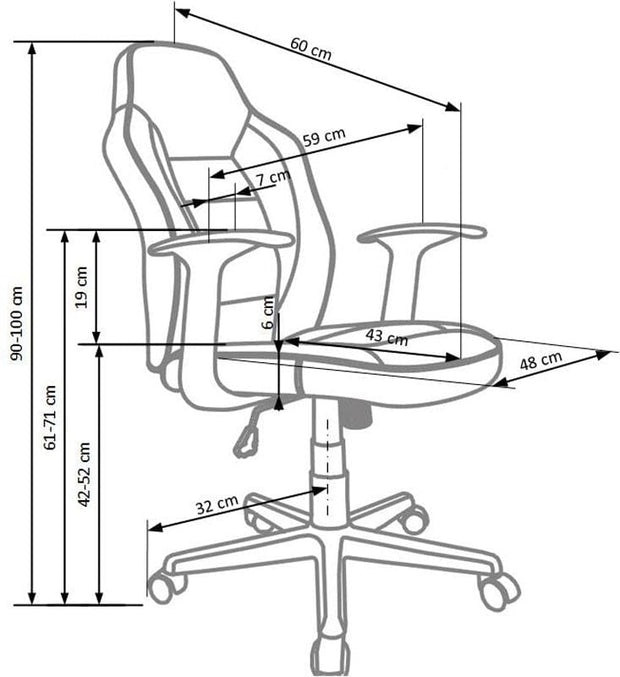 Scaun de birou pentru copii, tapitat cu piele ecologica si stofa, Neus Rosu / Negru / Gri, l59xA60xH90-100 cm (1)