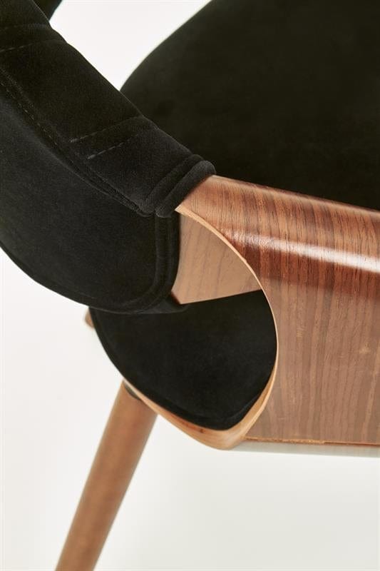 Scaun din pal tapitat cu stofa si picioare de lemn, Kai-396 Velvet Negru / Nuc, l56xA55xH77 cm (11)
