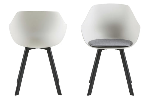 Set 2 scaune din plastic, sezut tapitat cu stofa si picioare metalice Tina Alb / Negru, l56,5xA53xH80,5 cm