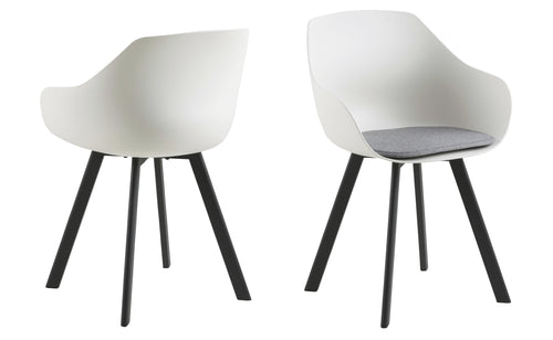 Set 2 scaune din plastic, sezut tapitat cu stofa si picioare metalice Tina Alb / Negru, l56,5xA53xH80,5 cm (1)
