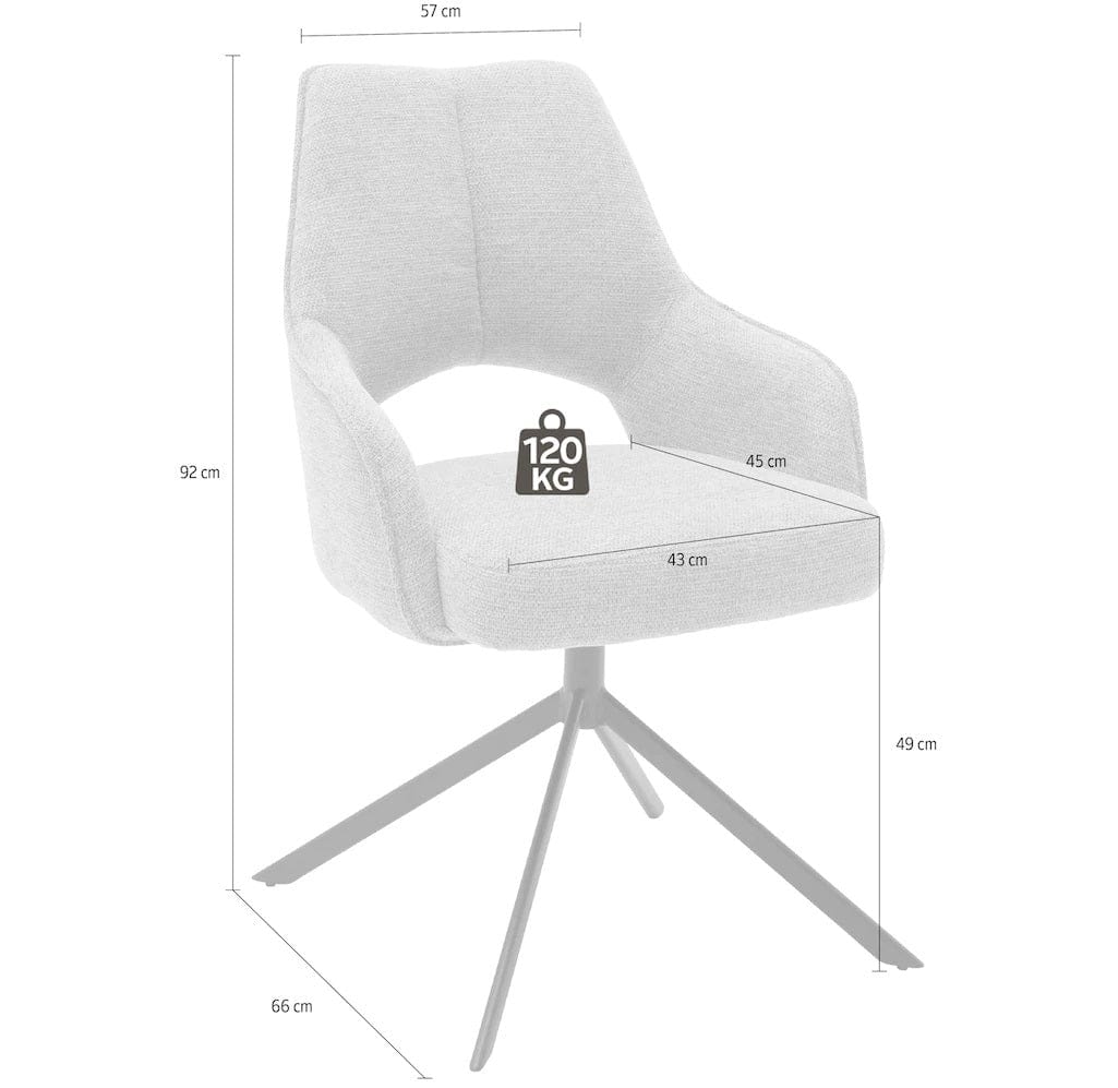 Set 2 scaune rotative tapitate cu stofa si picioare metalice, Bangor Grej / Negru, l57xA66x92 cm (4)