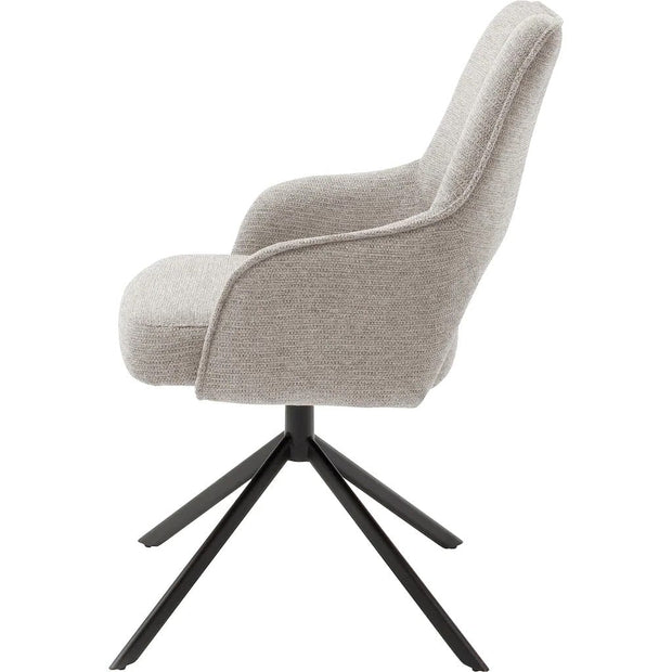 Set 2 scaune rotative tapitate cu stofa si picioare metalice, Bangor Grej / Negru, l57xA66x92 cm (2)