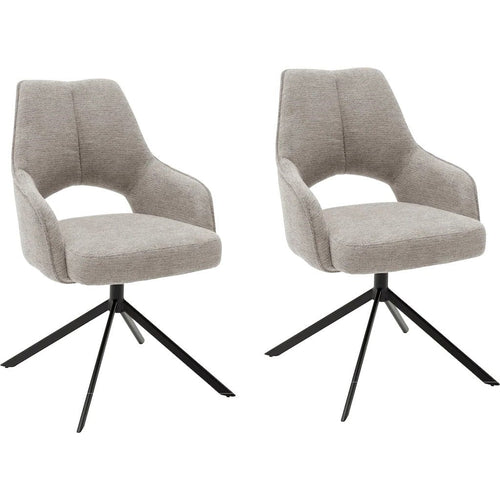 Set 2 scaune rotative tapitate cu stofa si picioare metalice, Bangor Grej / Negru, l57xA66x92 cm