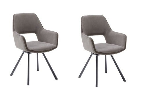 Set 2 scaune rotative tapitate cu stofa si picioare metalice, Bayoe Plus Cappuccino / Negru, l58xA60xH90 cm
