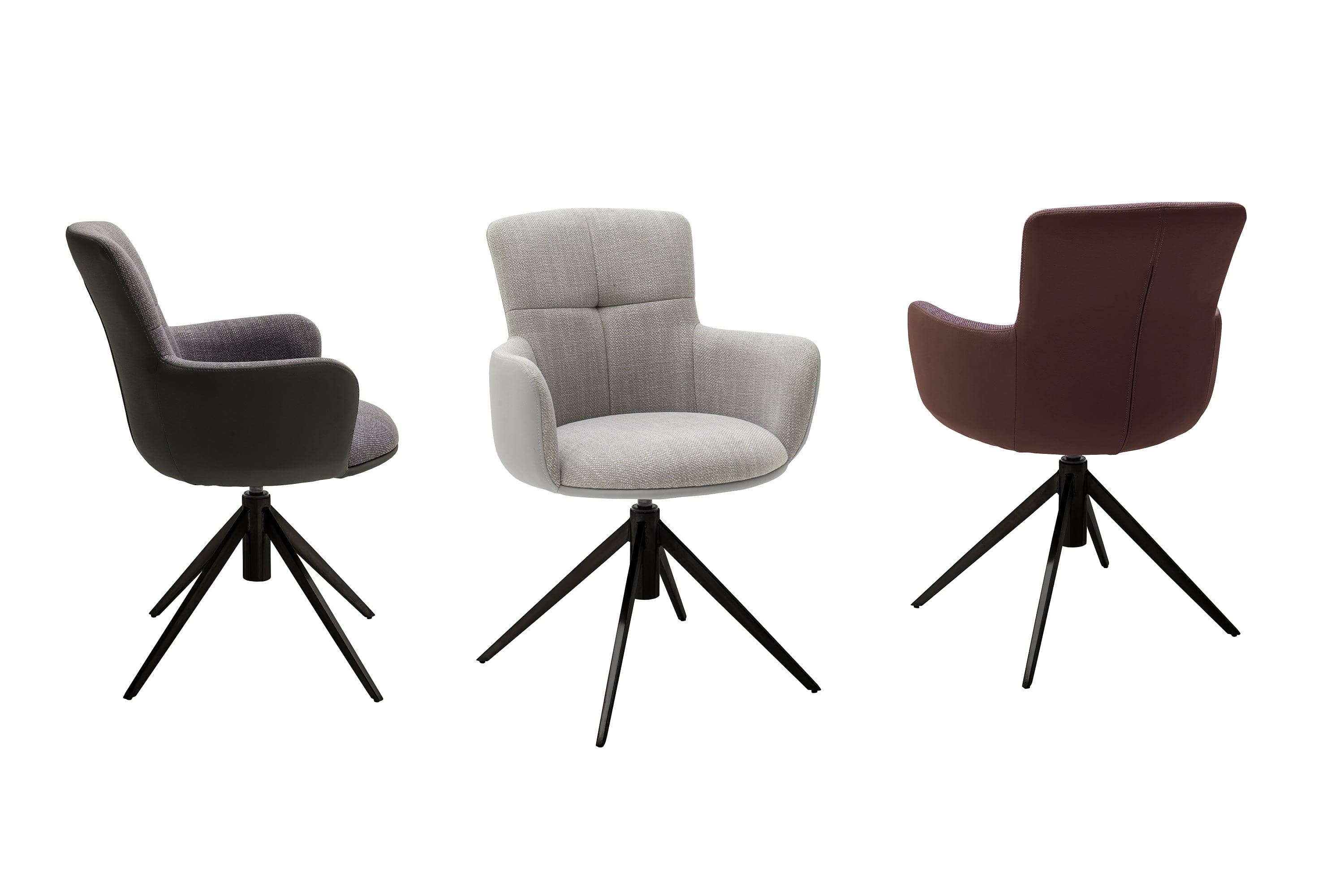 Set 2 scaune rotative tapitate cu stofa si picioare metalice, Mecana Burgundy / Negru, l60xA64x87 cm (3)