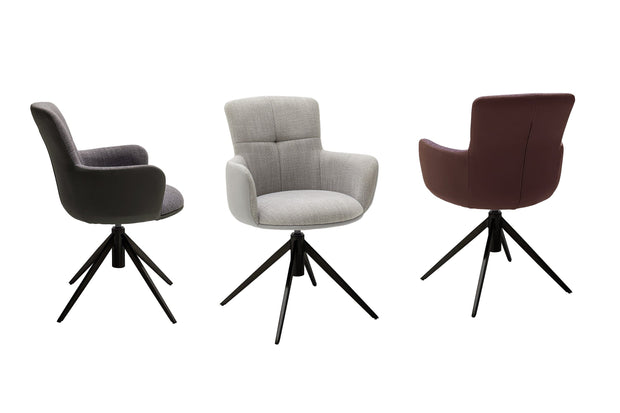 Set 2 scaune rotative tapitate cu stofa si picioare metalice, Mecana Antracit / Negru, l60xA64x87 cm (3)